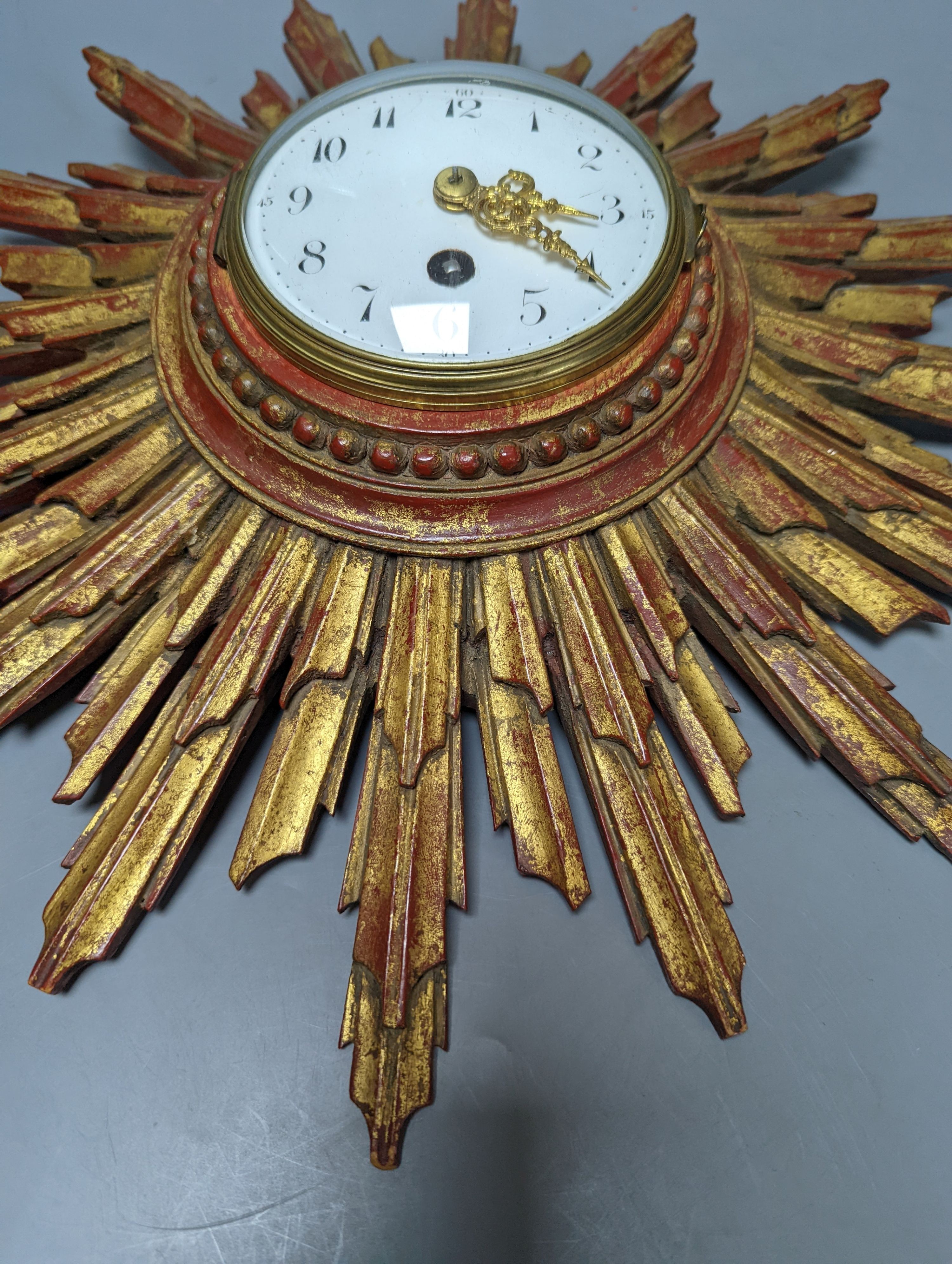A French giltwood sunburst clock circa 1900 41.5cm